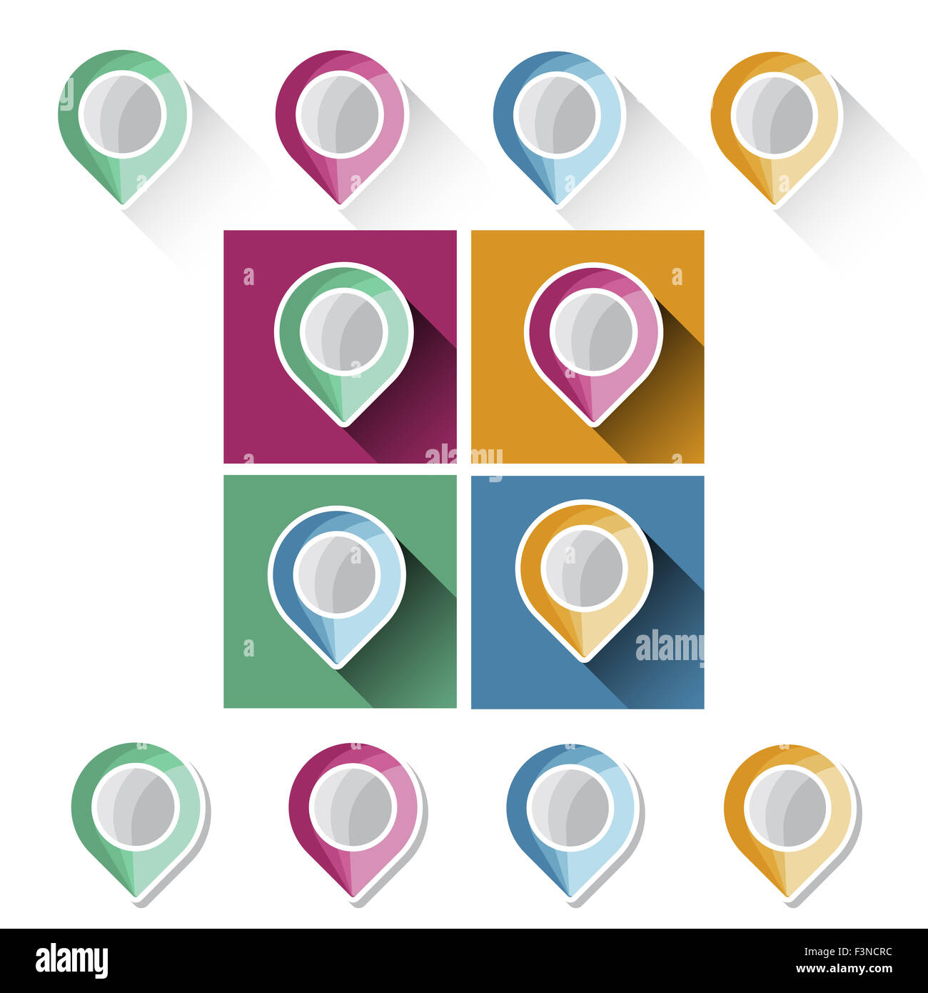 Colorful navigation markers, with long shadow Stock Photo