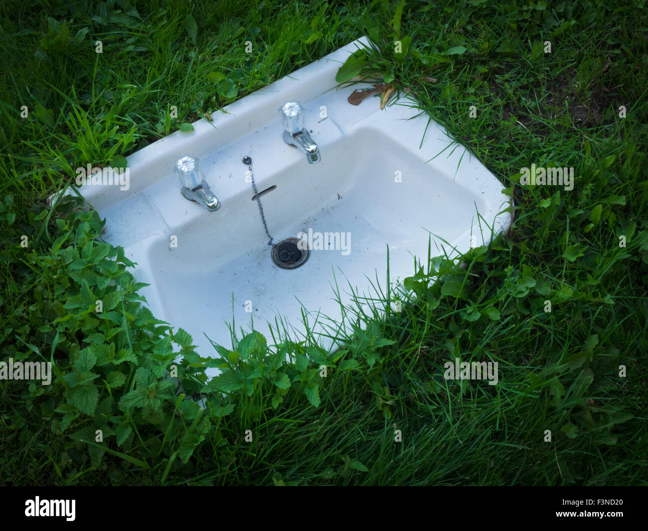 Waschbecken im Rasen in der Nähe von Tangermünde Stock Photo
