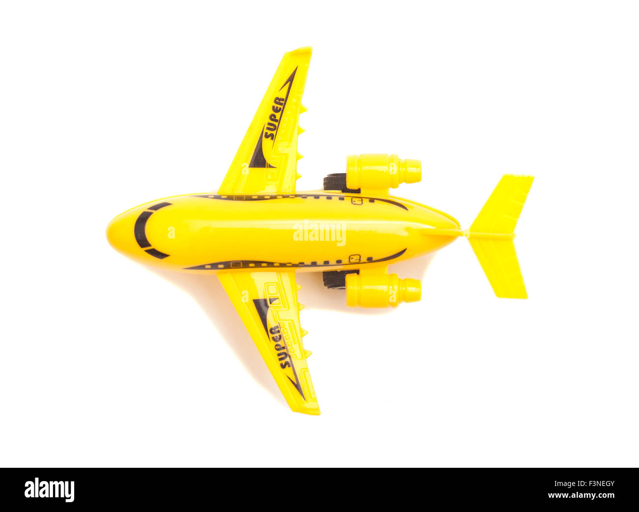 Plastic toy passenger jet plane on white background Stock Photo