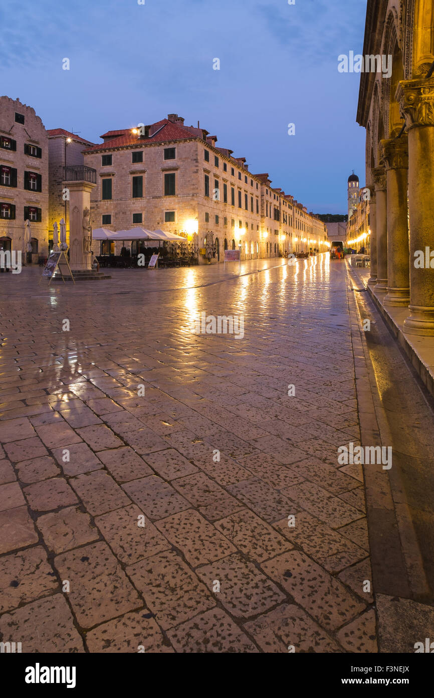 Early morning Placa Stradun, Dubrovnik Old City, Croatia Stock Photo