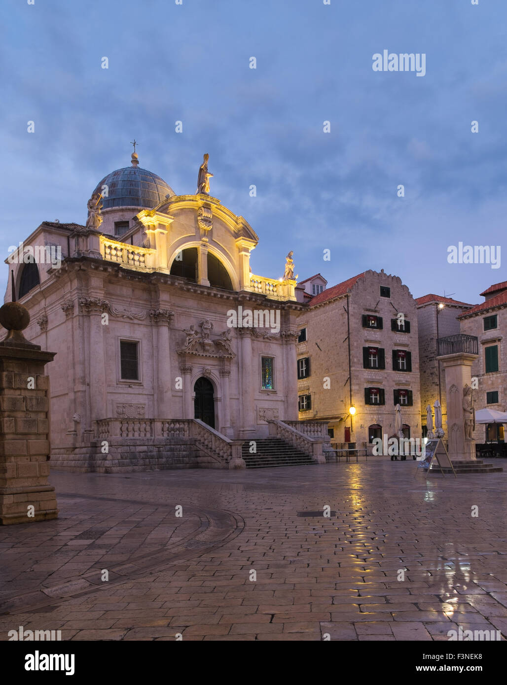 St Blaise church, Dubrovnik Old City, illuminated at dawn. Stock Photo