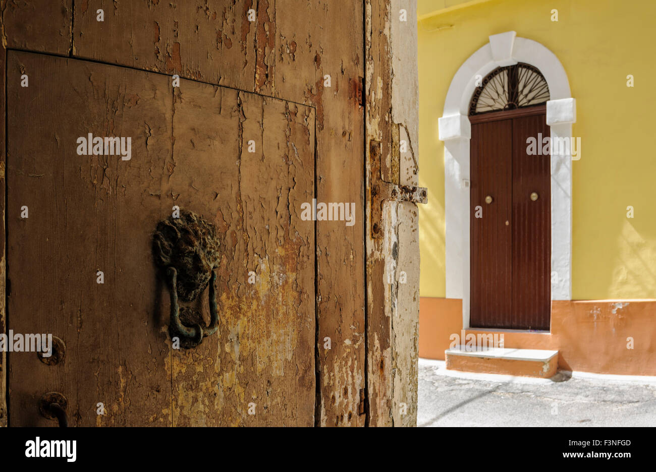 House doors in the old town of Gallipoli, Puglia, Italy Stock Photo