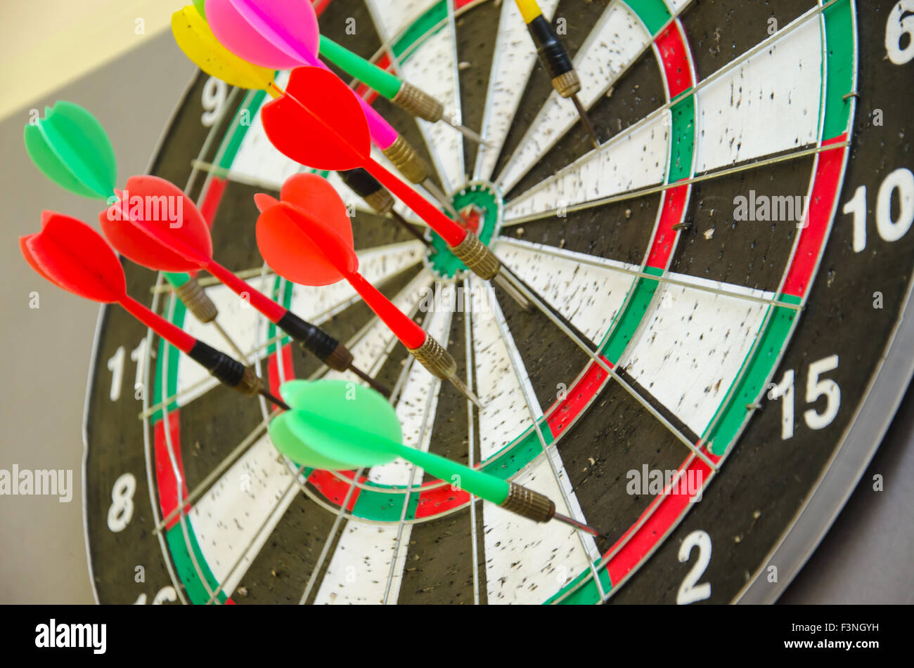 multiple dart on dartboard from competition Stock Photo Alamy