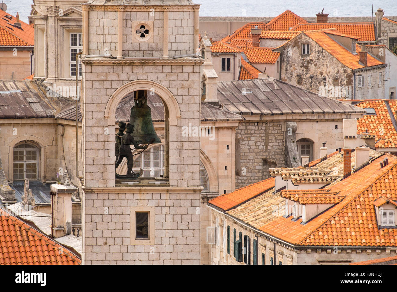 Clock Tower from the Old City walls, Dubrovnik. Croatia. Stock Photo