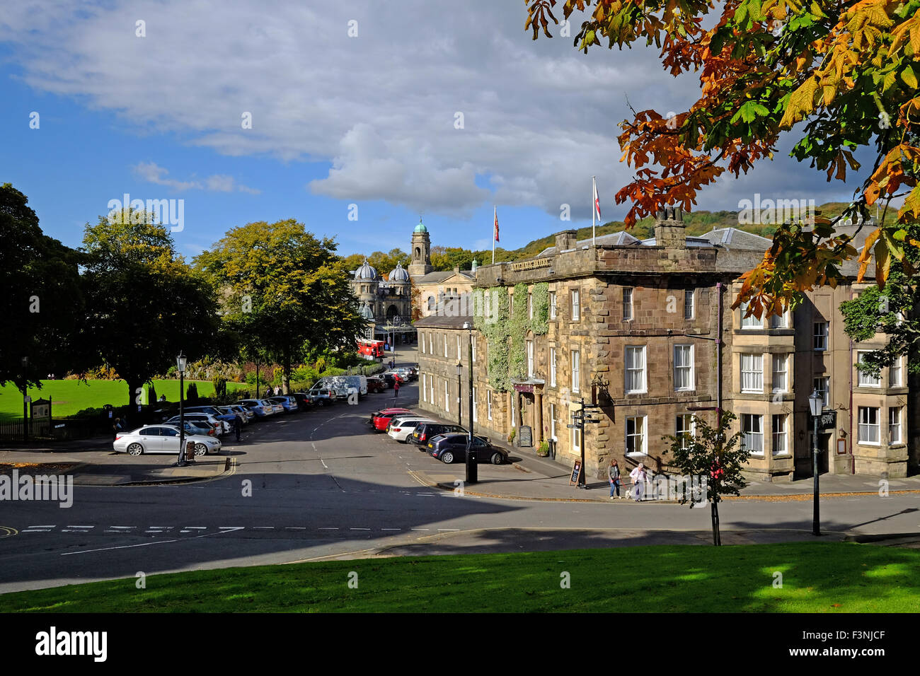 The Old Hall Hotel near The Pavilion Gardens in The spa town of Buxton, Derbyshire . Stock Photo
