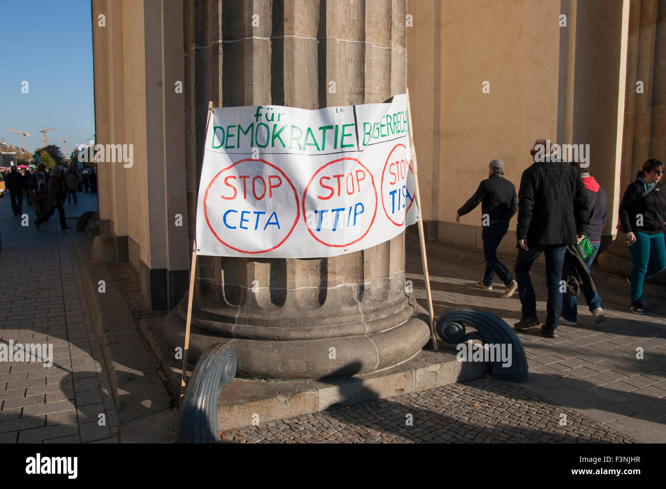 Berlin, Germany. 10th Oct, 2015. Demonstration against TTIP and CETA in Berlin, Germany. Stock Photo