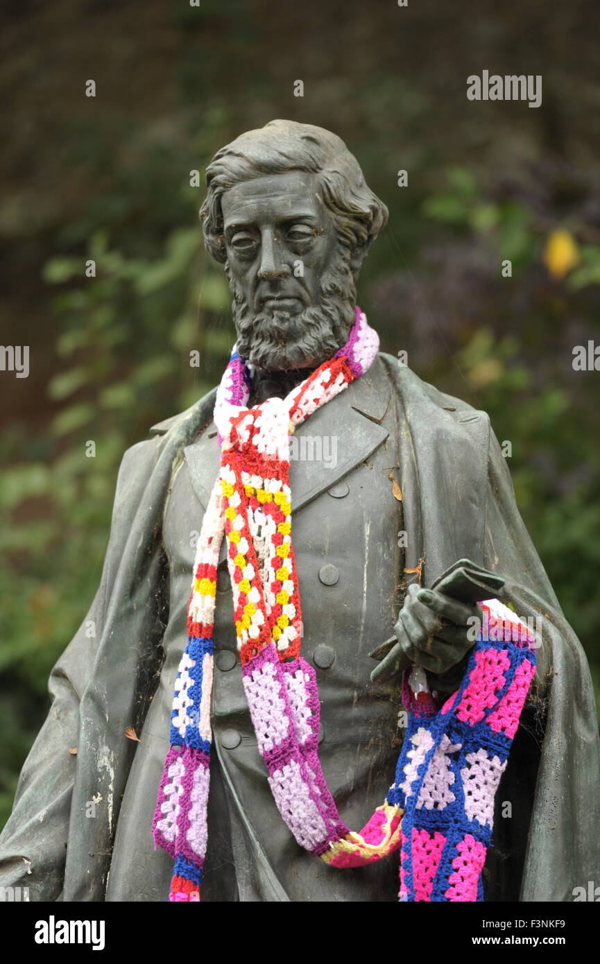 Exeter, Devon, UK. 10th Oct, 2015.  Rugby World Cup 2015. Statue of William Reginald Courtnay (1807-1888) 11th Earl of Devon wrapped in a rugby scarf at the fan zone - Picture: Graham Hunt/Alamy Live News Stock Photo