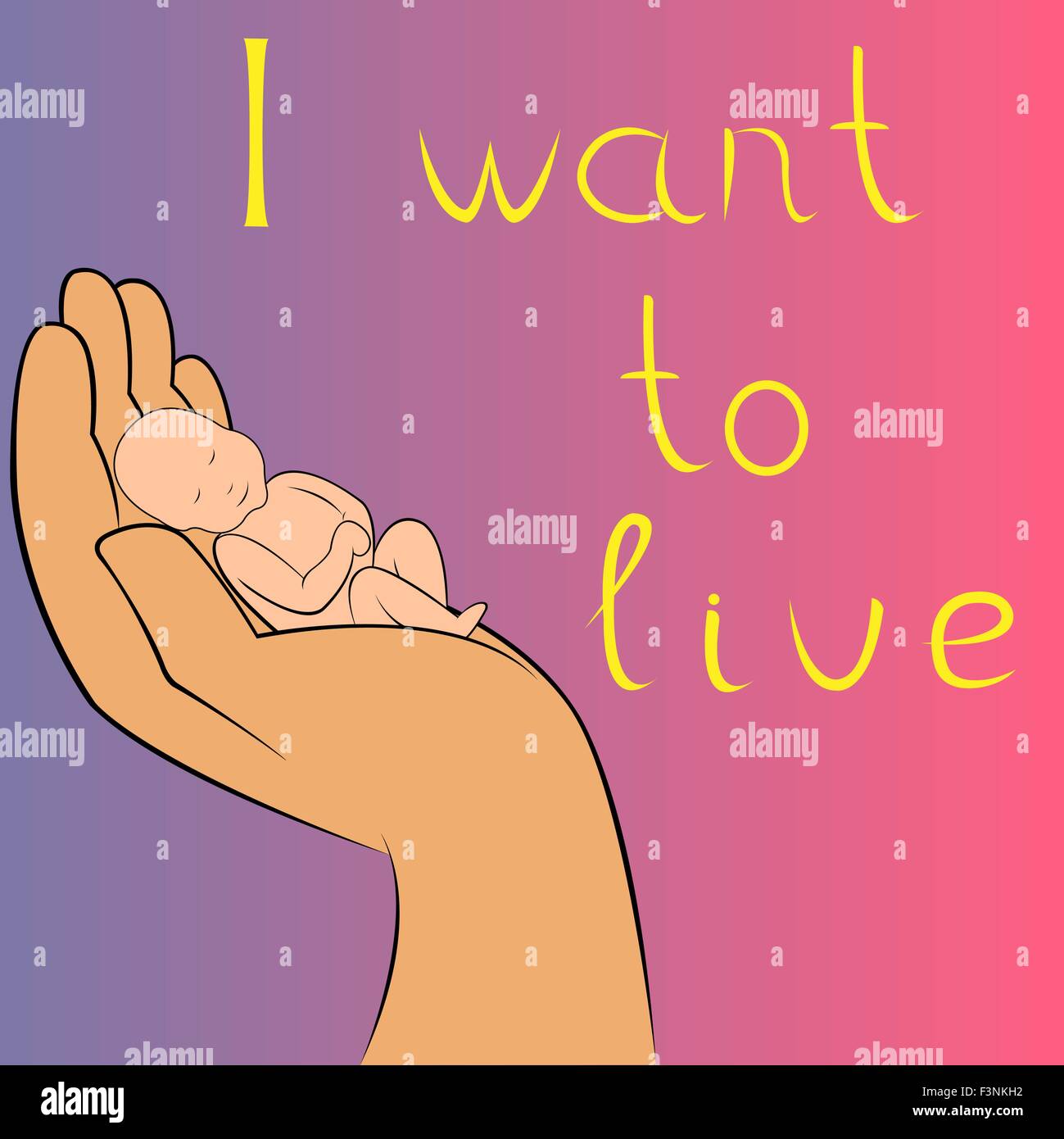 Unborn baby in human hand. Hand drawing vector illustration Stock Vector