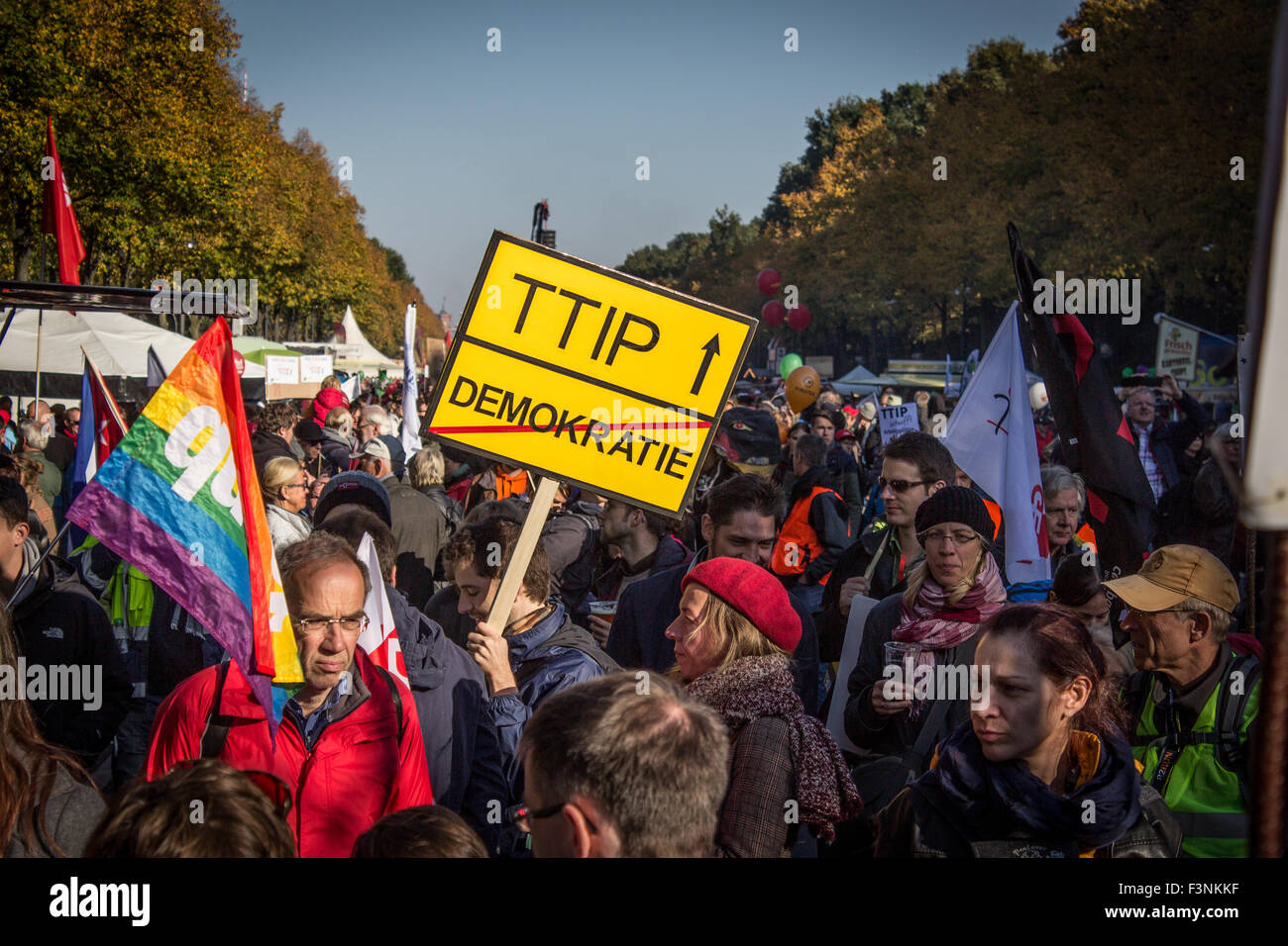People on anti ttip demonstration in Berlin, germany. Stock Photo