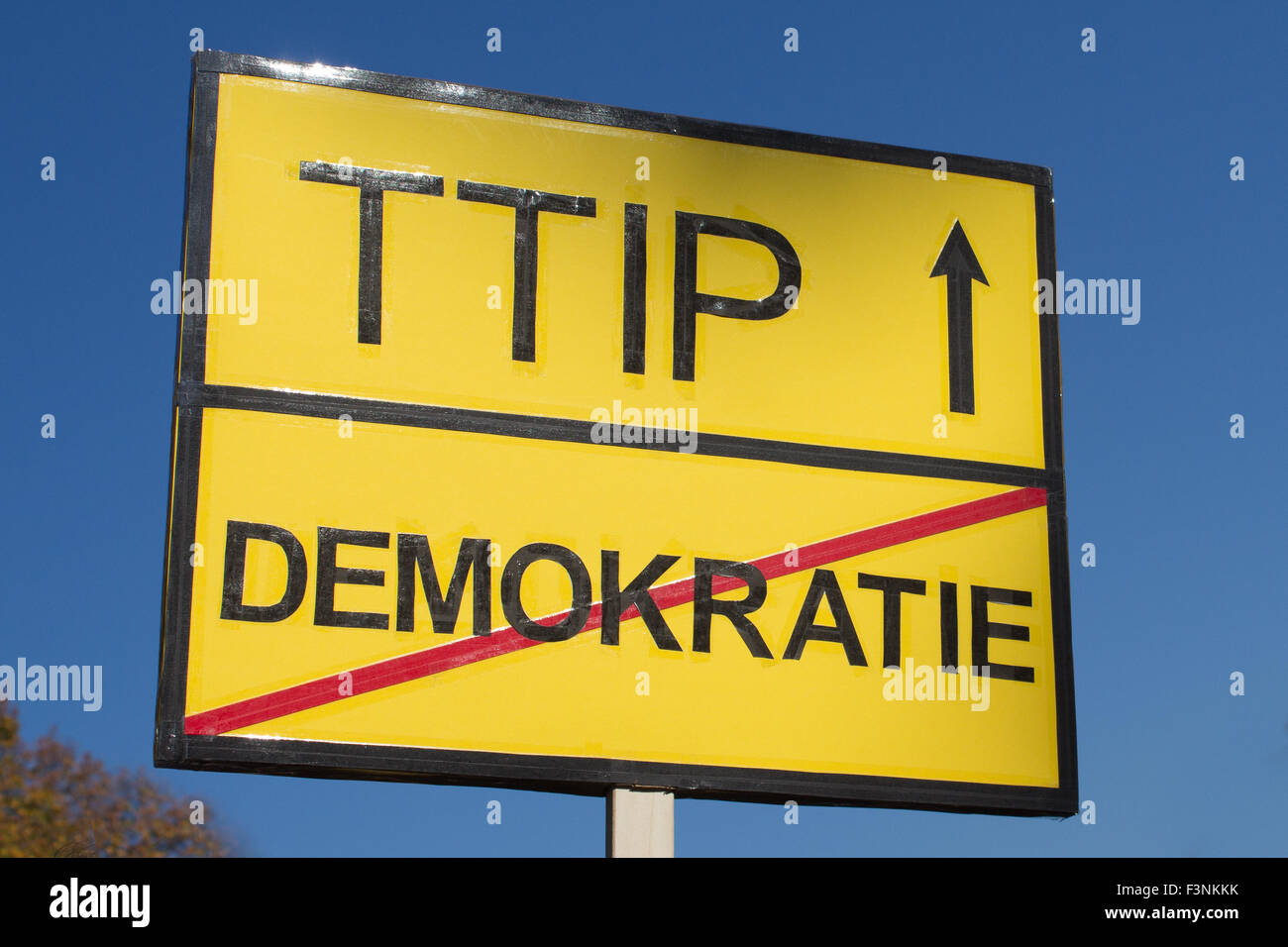 Anti TTIP sign - Stop ttip demonstration berlin Stock Photo