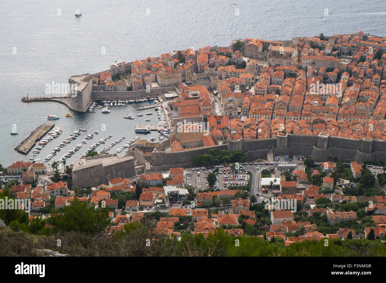 The Old City of Dubrovnic from Mount Srd. Stock Photo