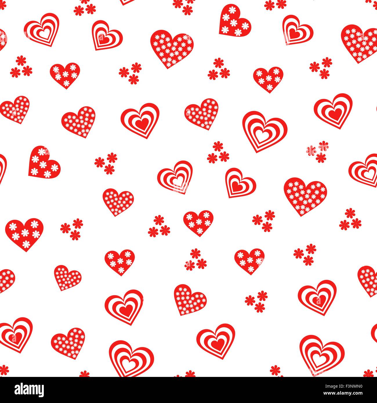 Seamless vector pattern with various red and white Valentine hearts on ...
