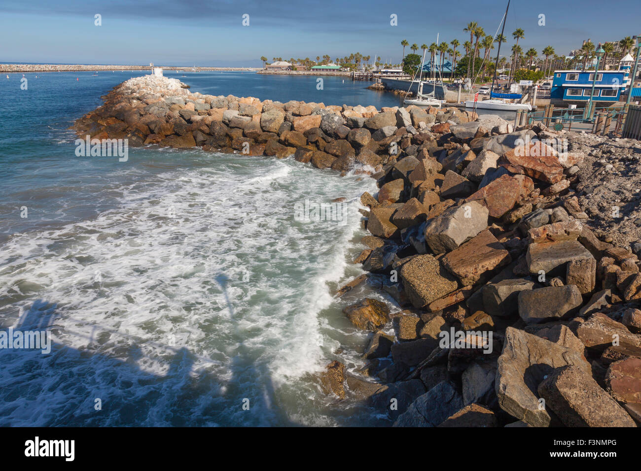 Surf break wall at Redondo Beach in California near Los Angeles Stock