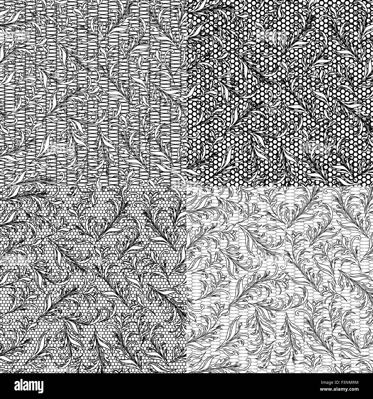 Four vector black and white seamless patterns on separate layers with ...