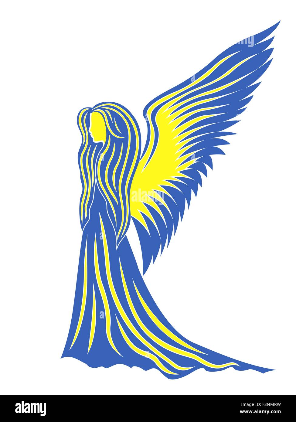 Female angel in yellow and blue; these colors symbolize the Ukraine. Hand drawing vector illustration Stock Vector