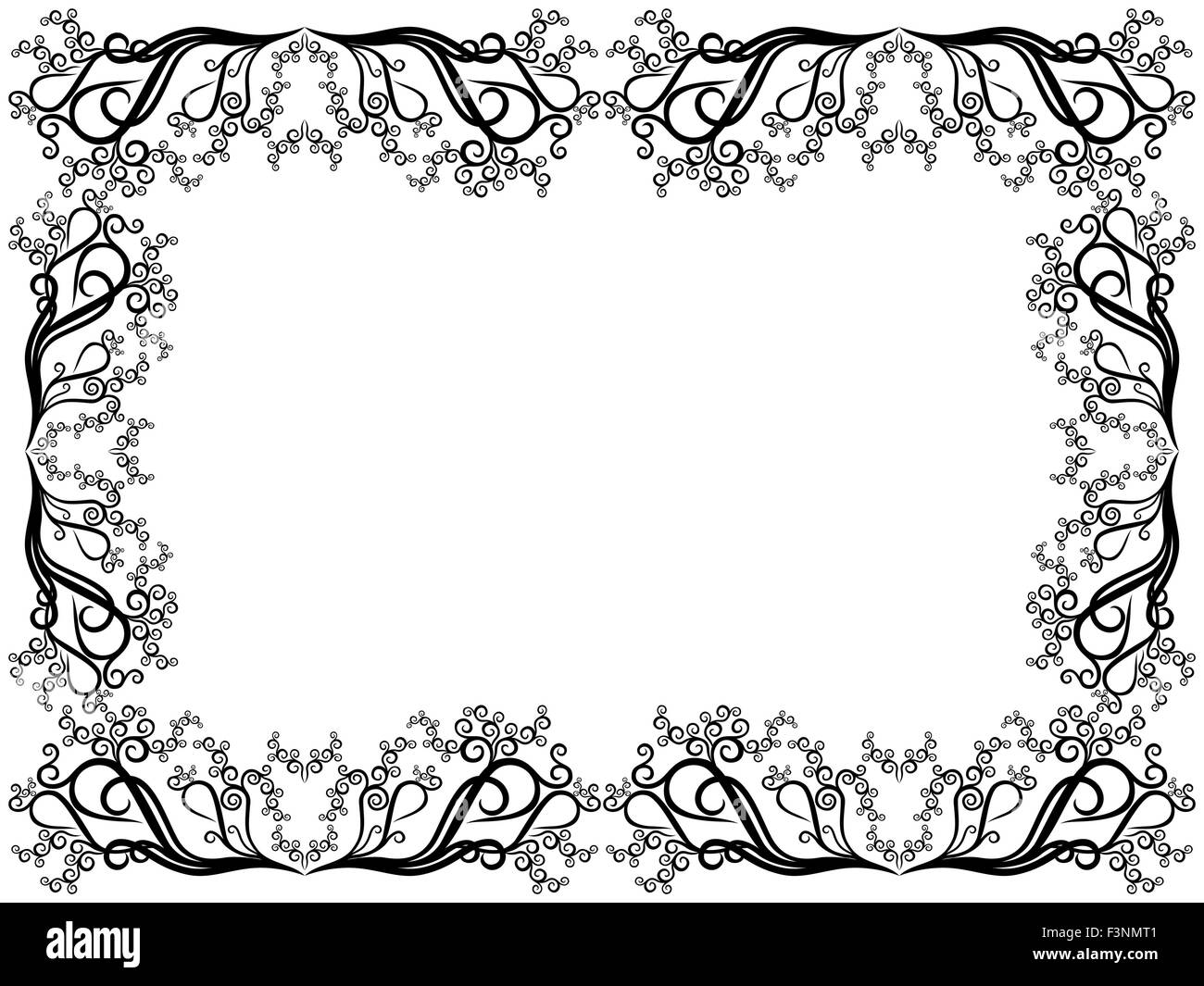 Black and white frame of blank with swirl floral elements, hand drawing vector artwork Stock Vector