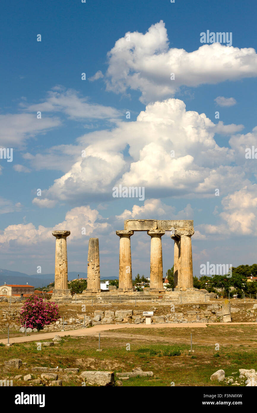 The ancient temple of Apollo, in ancient Corinth, Greece. Stock Photo