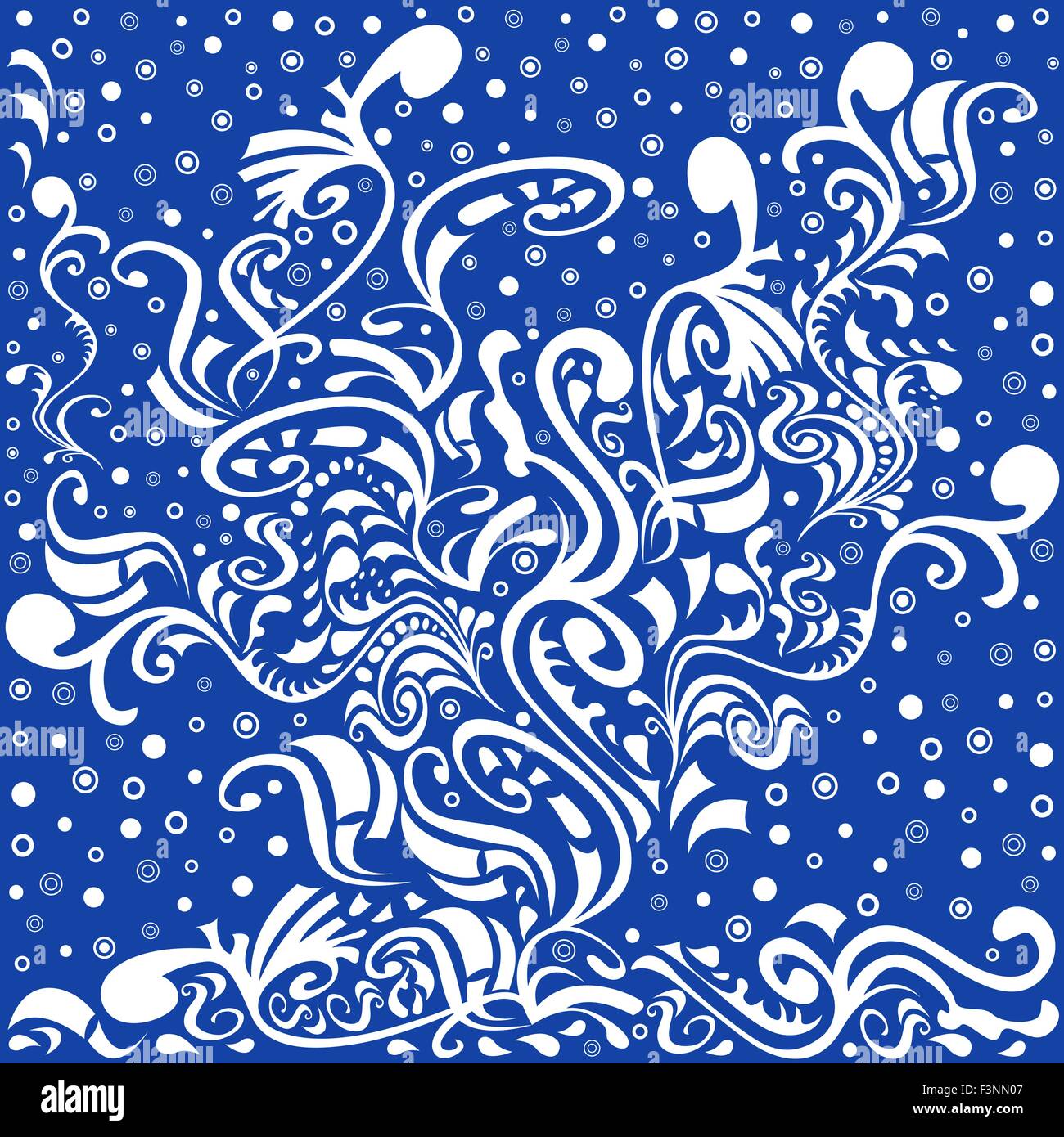 Abstract floral pattern in blue and white colors, hand drawing vector illustration Stock Vector