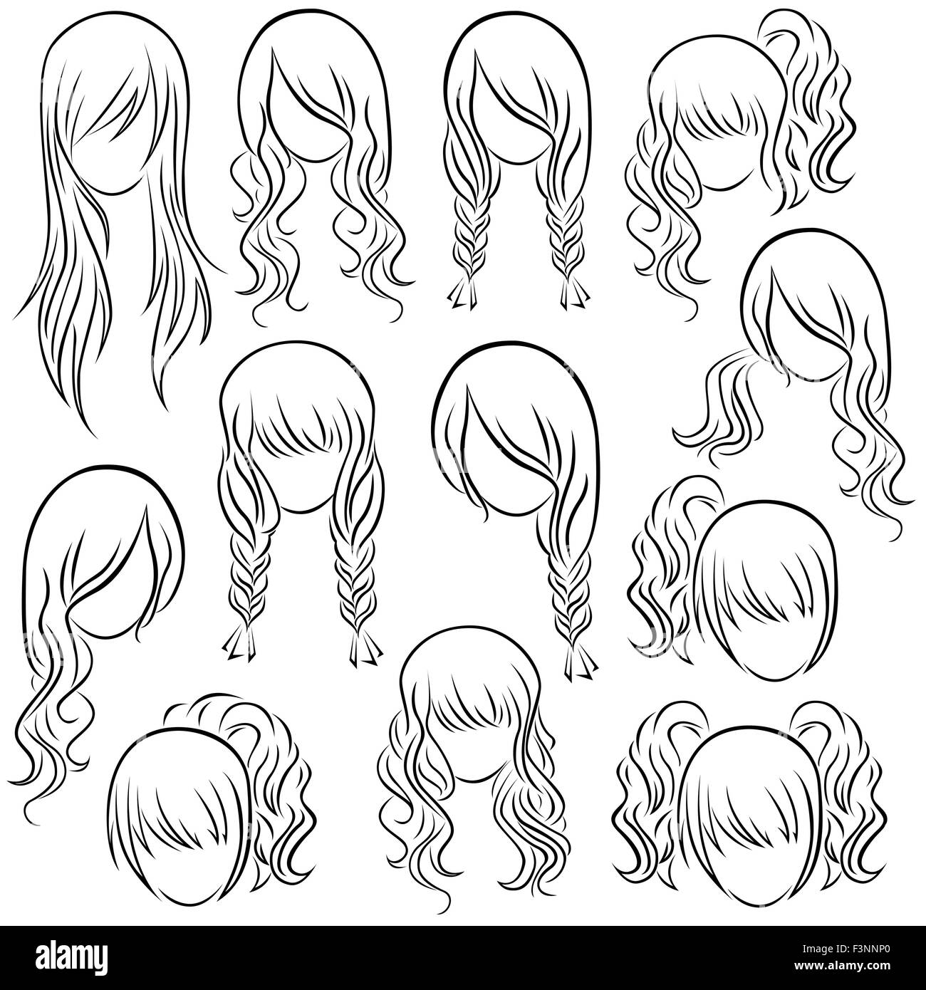 Set of teenage girl hairstyles, hand drawing vector contour Stock Vector  Image & Art - Alamy