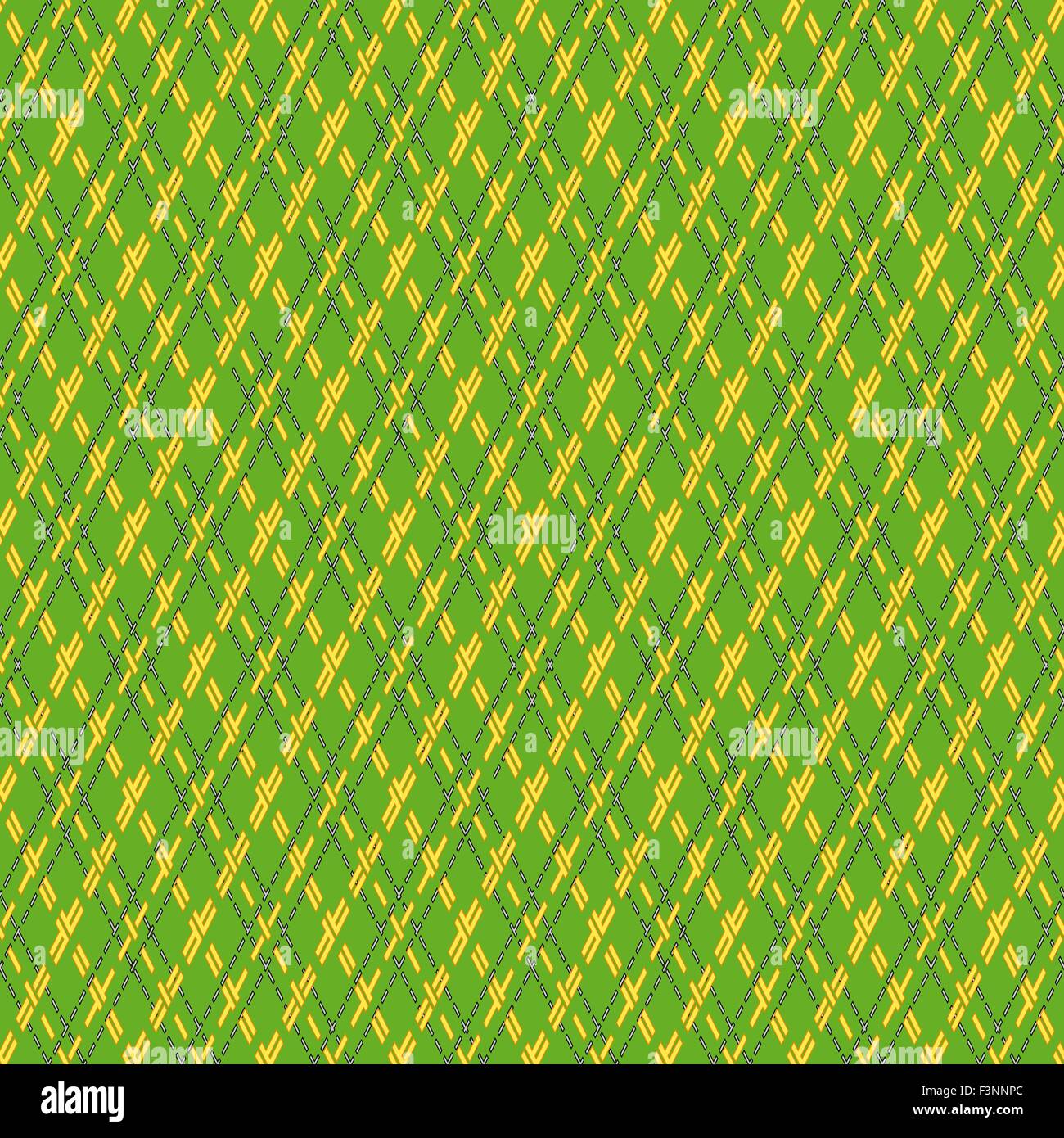 Green and yellow seamless vector pattern with rhombic dashed lines ...