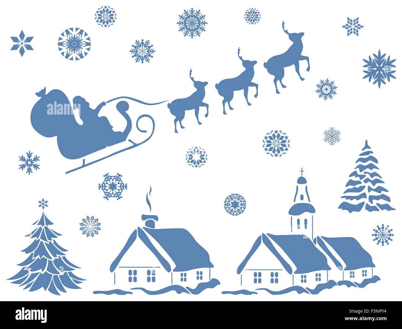 Set of design elements with Christmas motifs, hand drawing vector illustration Stock Vector