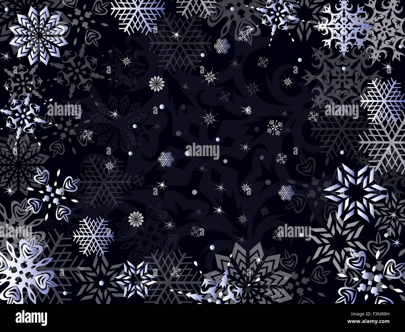 Christmas greeting card with snowflakes in dark blue hues, hand drawing ...