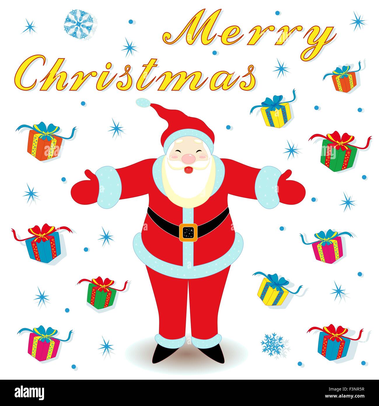 Merry Christmas With Happy Santa Claus And Many Gifts Hand