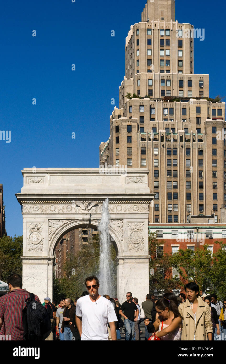 Washington Square Park in Greenwich Village. This huge park to gather today saxophone, blues singers, tourists and college chess Stock Photo