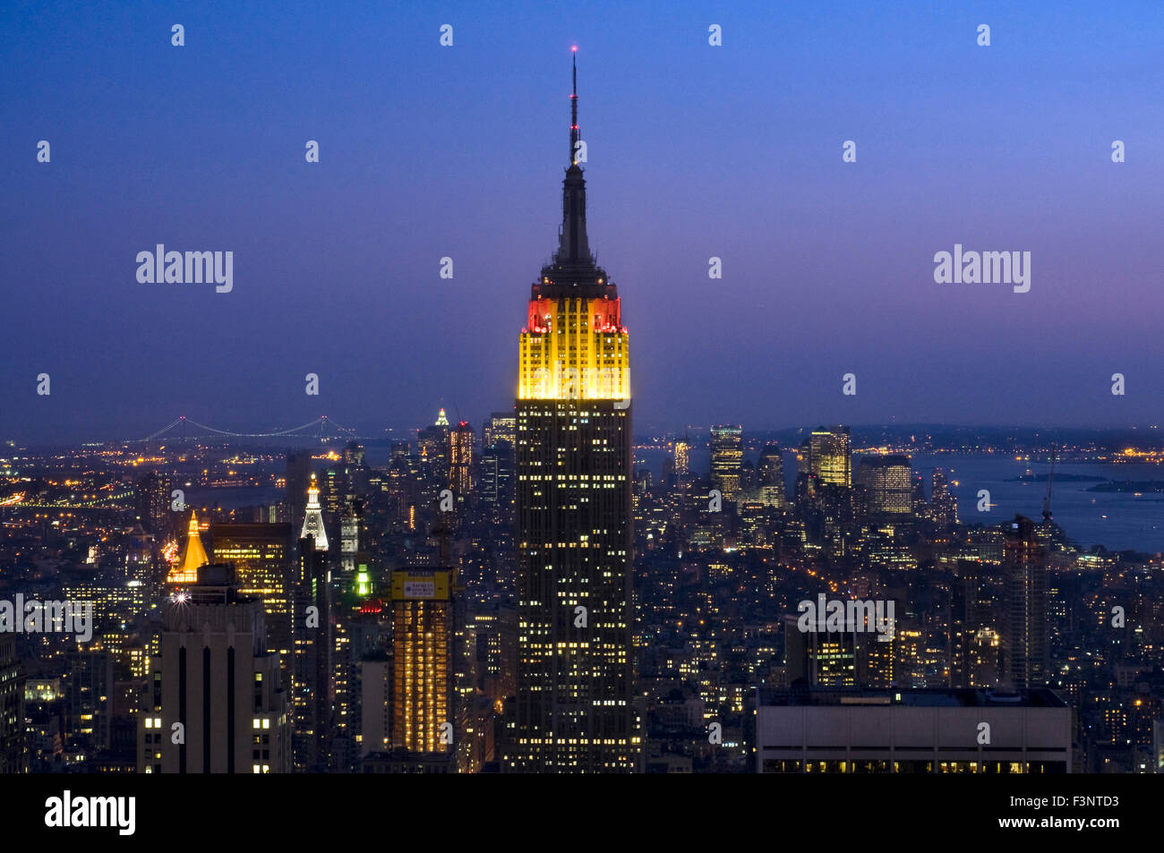 Empire State Building seen from Top of the Rock at Rockefeller Center. 350 Fifth Ave corner of 34th St. The Empire State Buildin Stock Photo