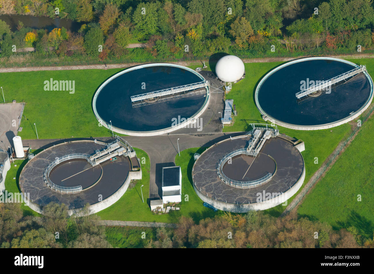 France, Bas Rhin (67), Haguenau, sewage water treatment plant (aerial view) Stock Photo