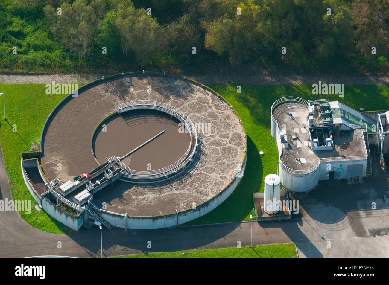 France, Bas Rhin (67), Haguenau, sewage water treatment plant (aerial view) Stock Photo