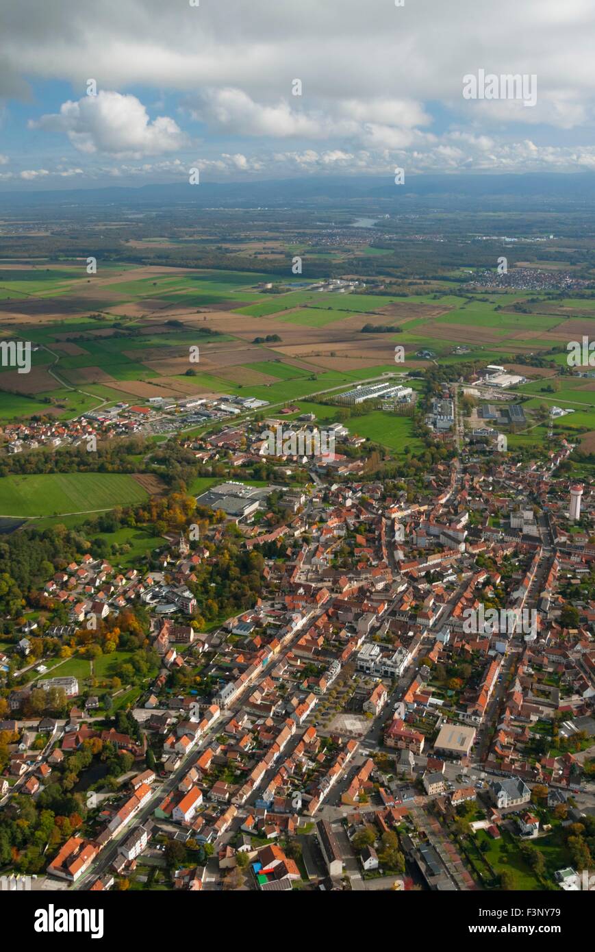 France, Bas Rhin (67), village of Bischwiller (aerial view) Stock Photo