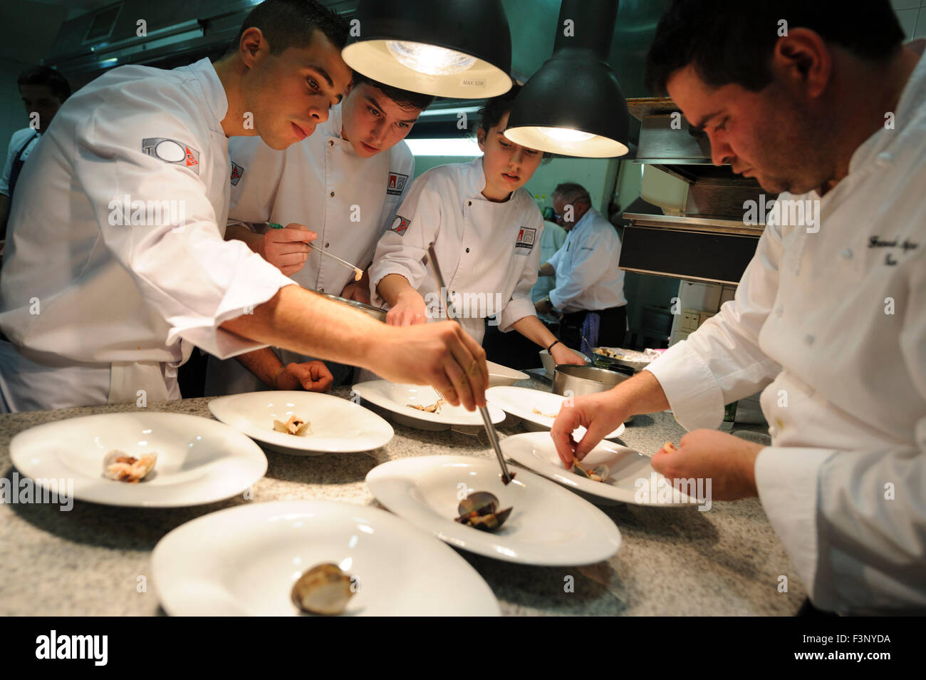 Chefs plating gourmet food Stock Photo