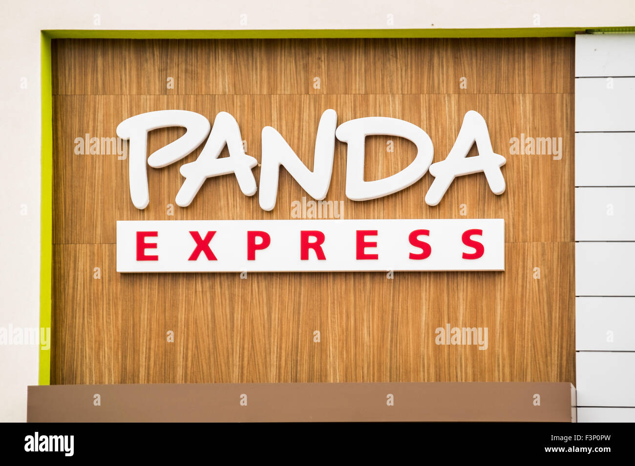 The exterior sign and logo of Panda Express, a chain Chinese restaurant serving fast meals in Oklahoma Cily, Oklahoma, USA. Stock Photo