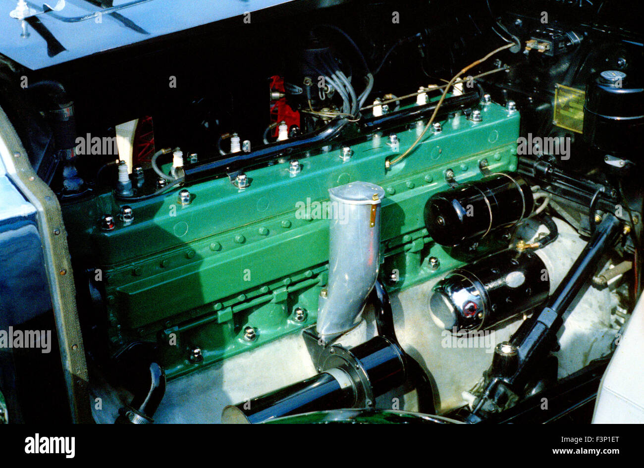 engine on early sports car at 1960s car show in Florida Stock Photo