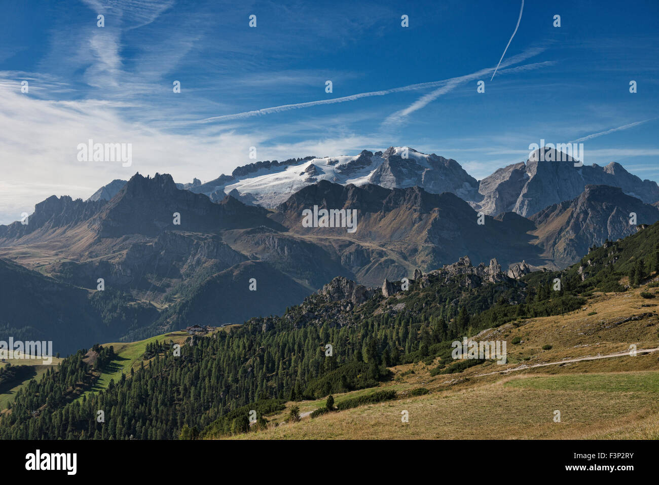 View of Marmolada, Italy's highest peak, Dolomites Stock Photo