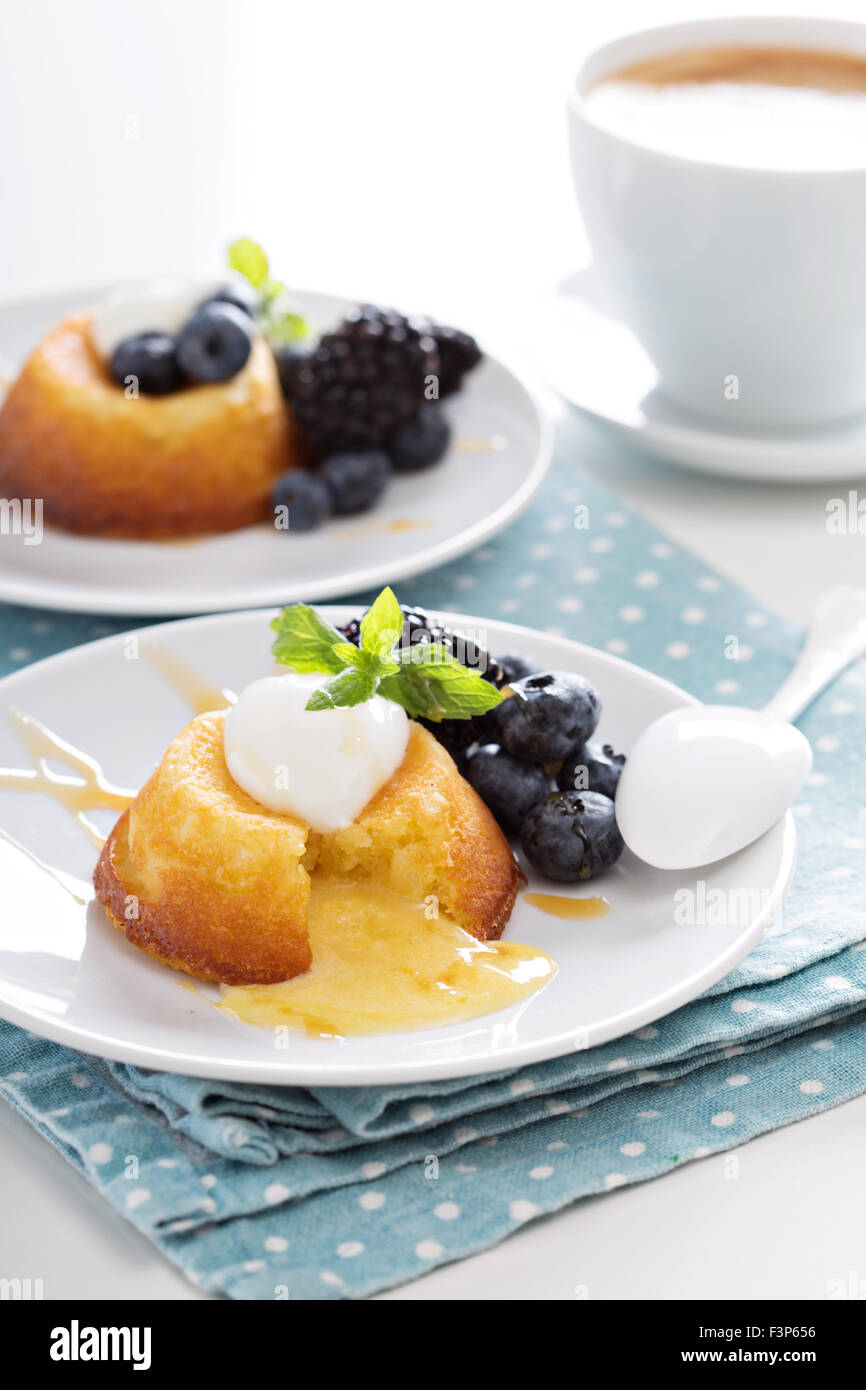 White Chocolate Lava Cake With Blueberries And Blackberries Stock Photo Alamy