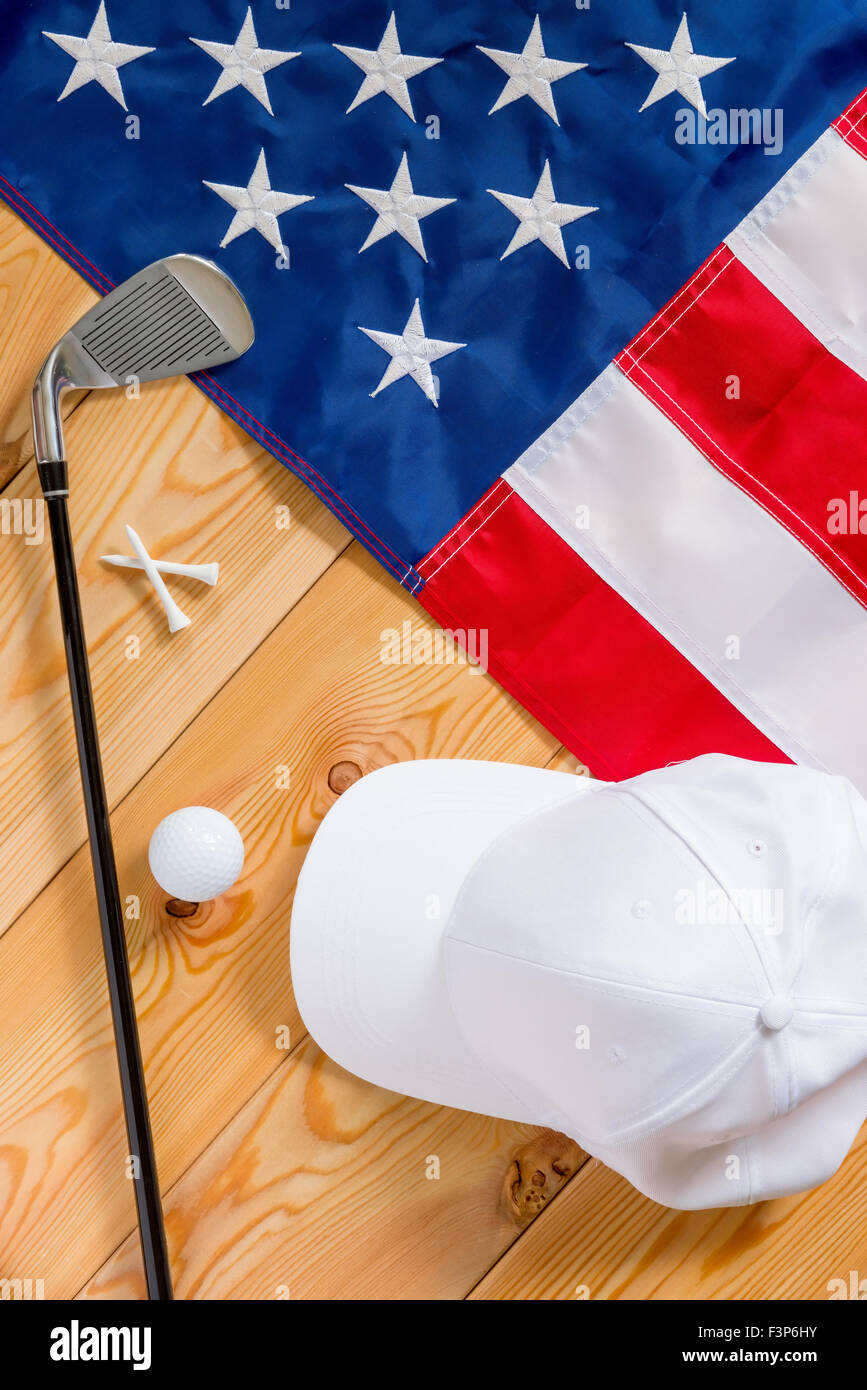American flag and a set of golf view from above Stock Photo - Alamy