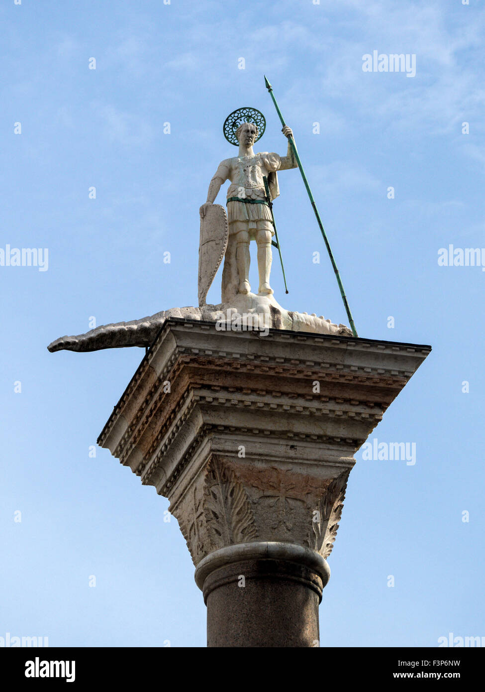 VENICE, ITALY - MAY 05, 2015: St Theodore Statue on the western column ...