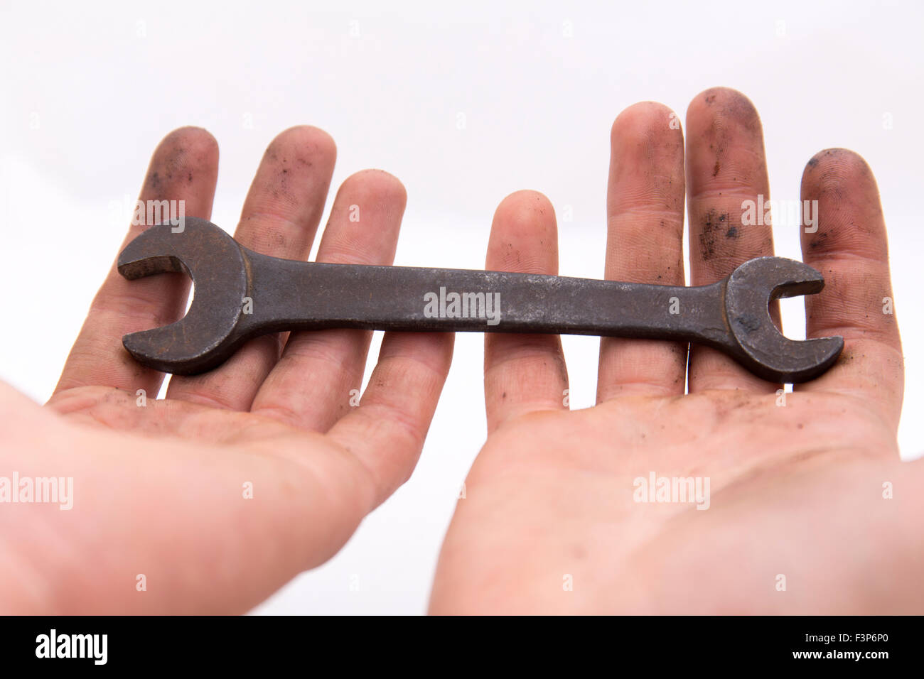 Wrench in the hand Stock Photo Alamy