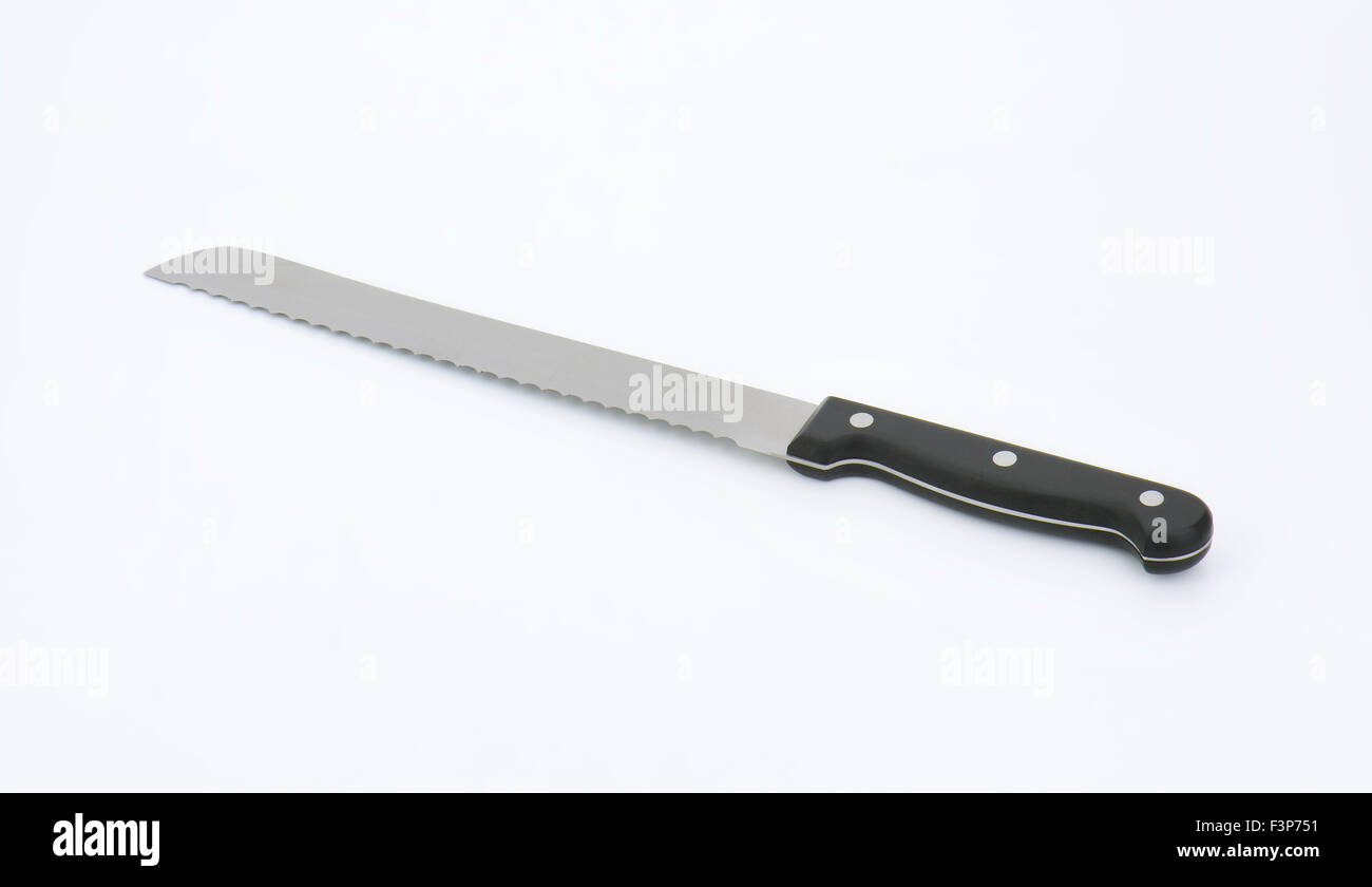 serrated bread knife on white background Stock Photo Alamy