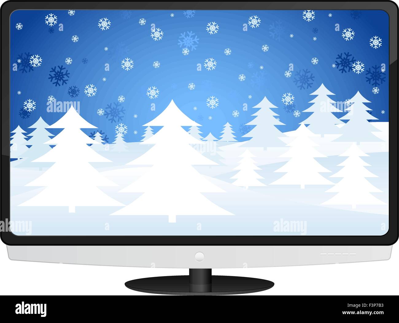 lcd tv with winter landscape. Vector illustration. Stock Vector