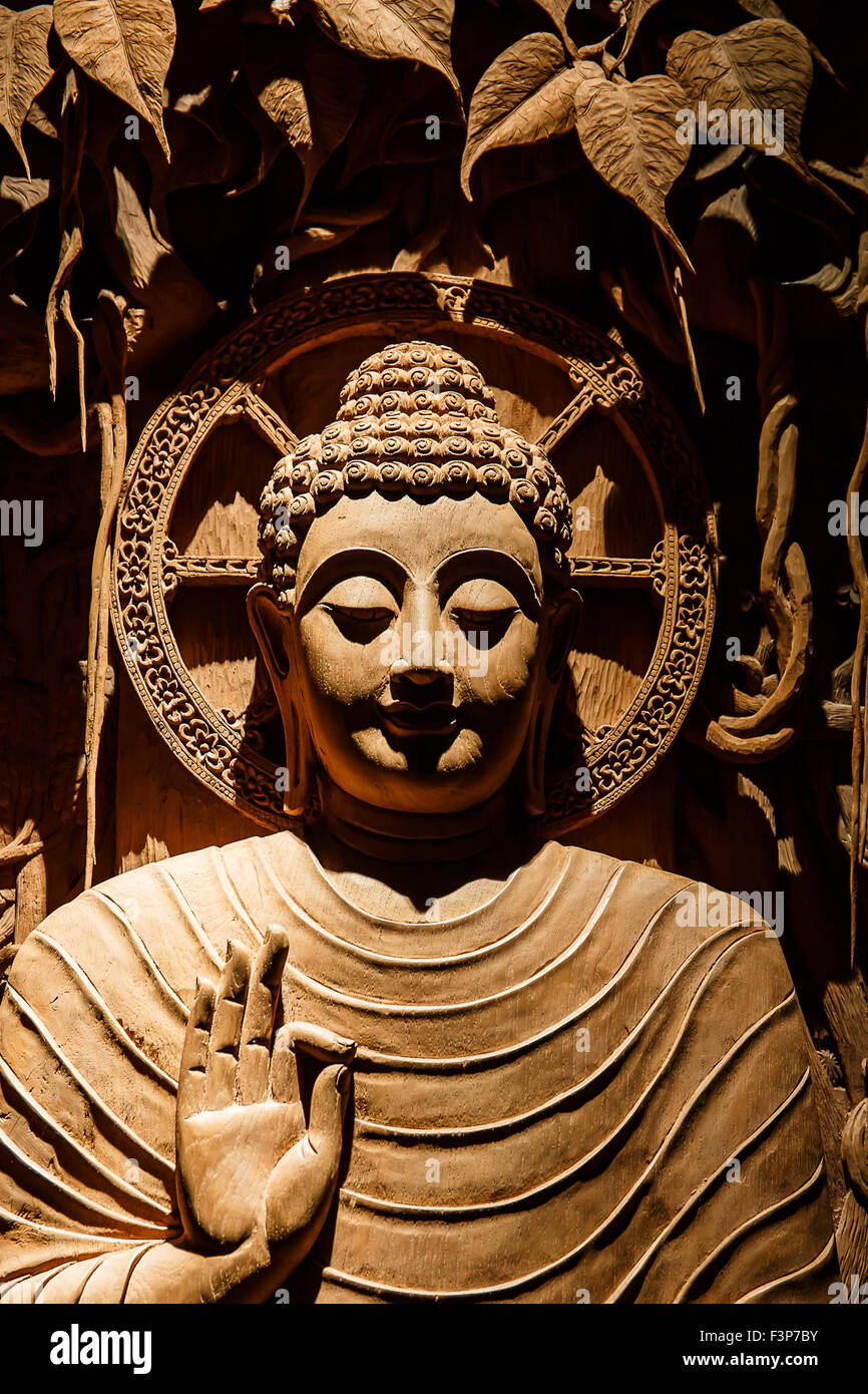 Buddha carved wood Stock Photo