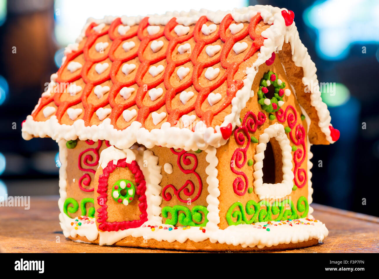 homemade gingerbread house is photographed close-up Stock Photo