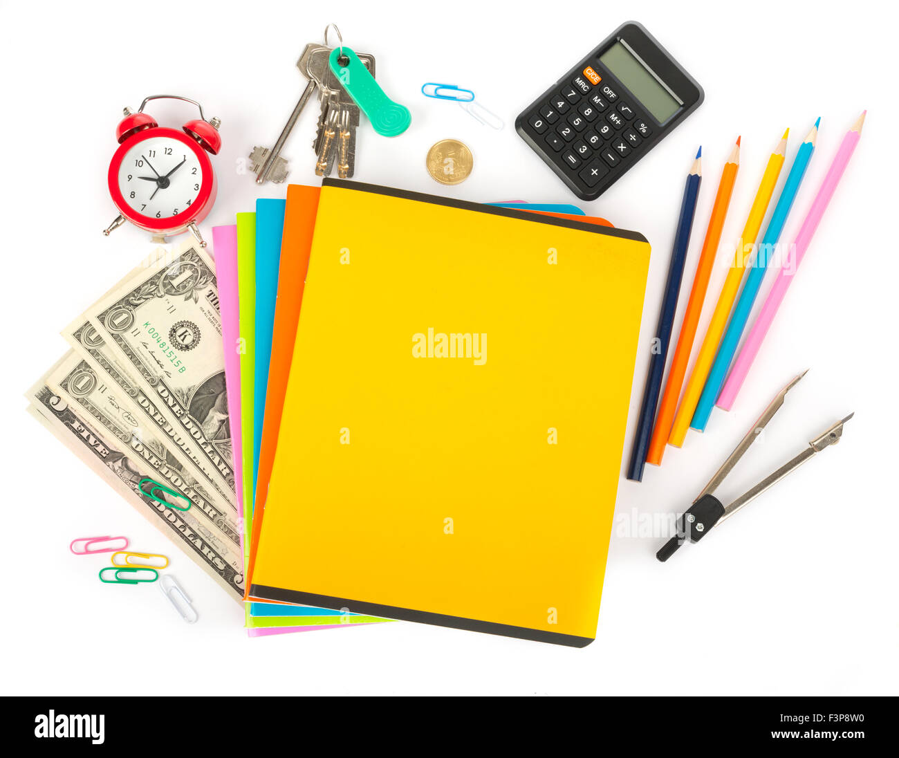 Copybooks with divider and office stuff Stock Photo Alamy