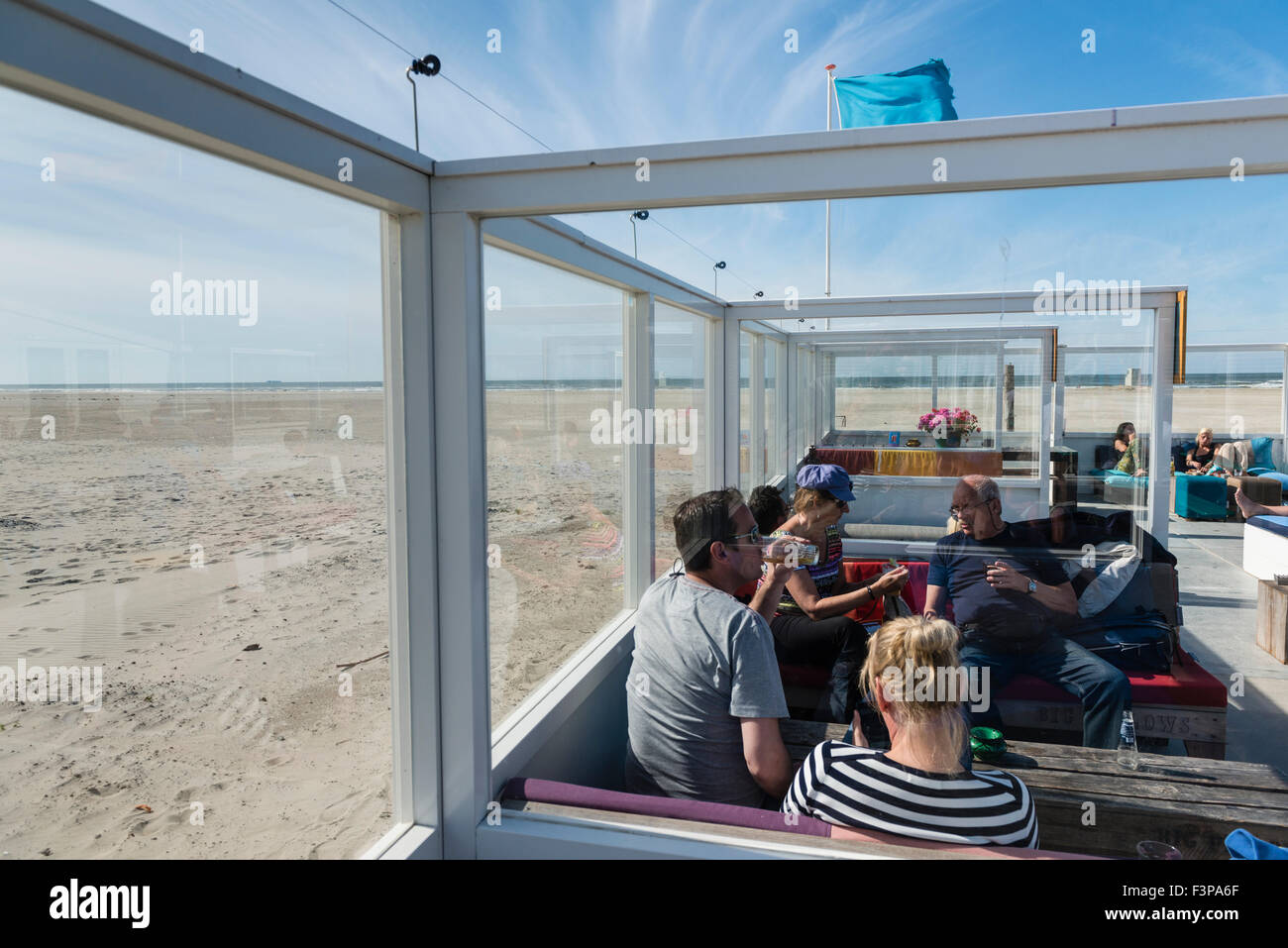 2 July, 2014 The Zandzee Bar at paal 11 at the Noordzee Beach is a colorful place with good food and drinks. The beach is very Stock Photo