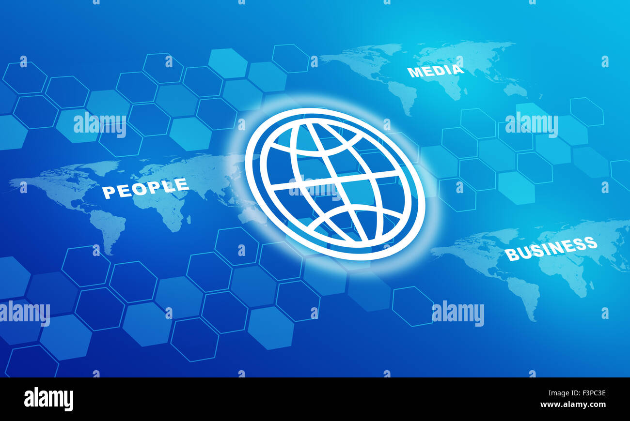 World map with computer icons Stock Photo Alamy