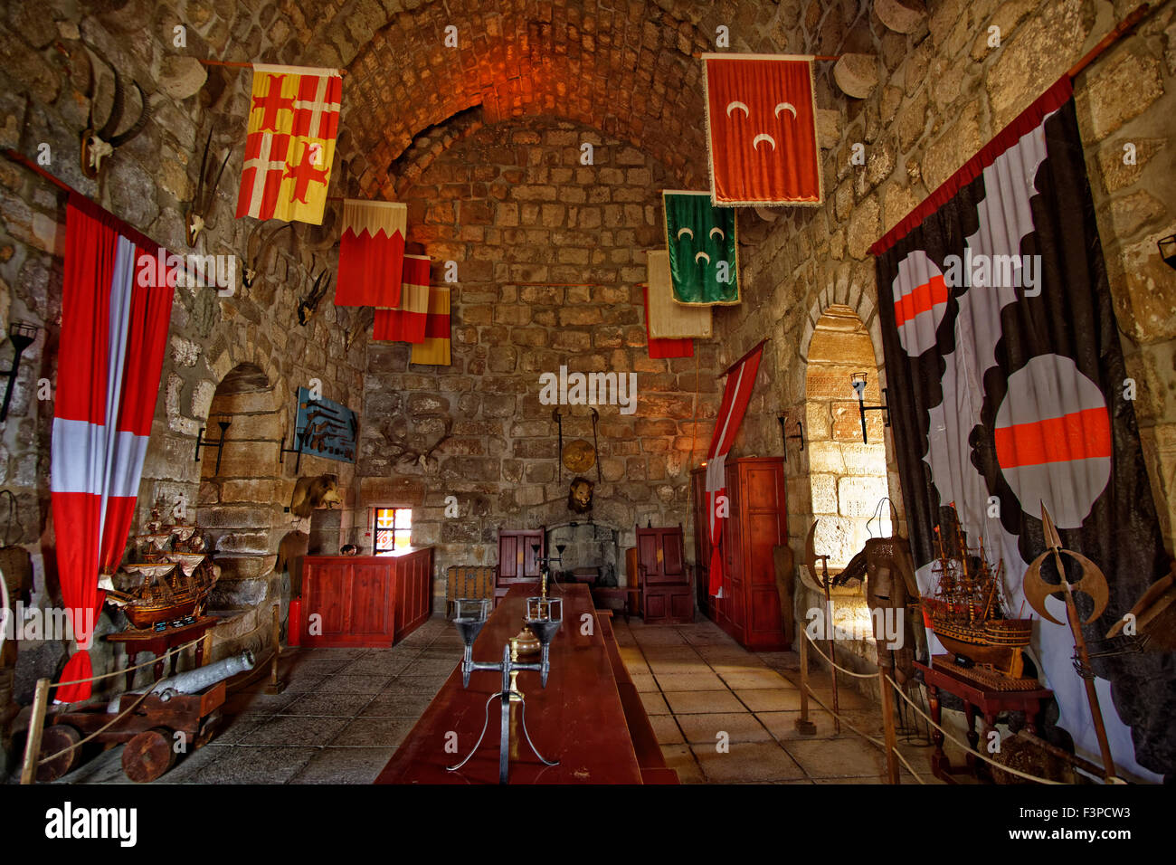 Interior of the English Tower at the castle of St. Peter's, Bodrum, Mugla, Turkey. The tower was home to the English knights. Stock Photo