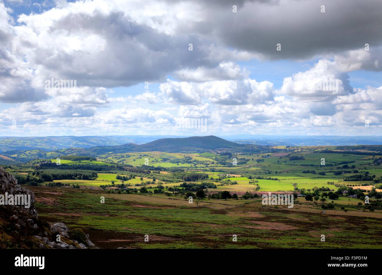 View over Shropshire farmland, Stiperstones, England. Stock Photo