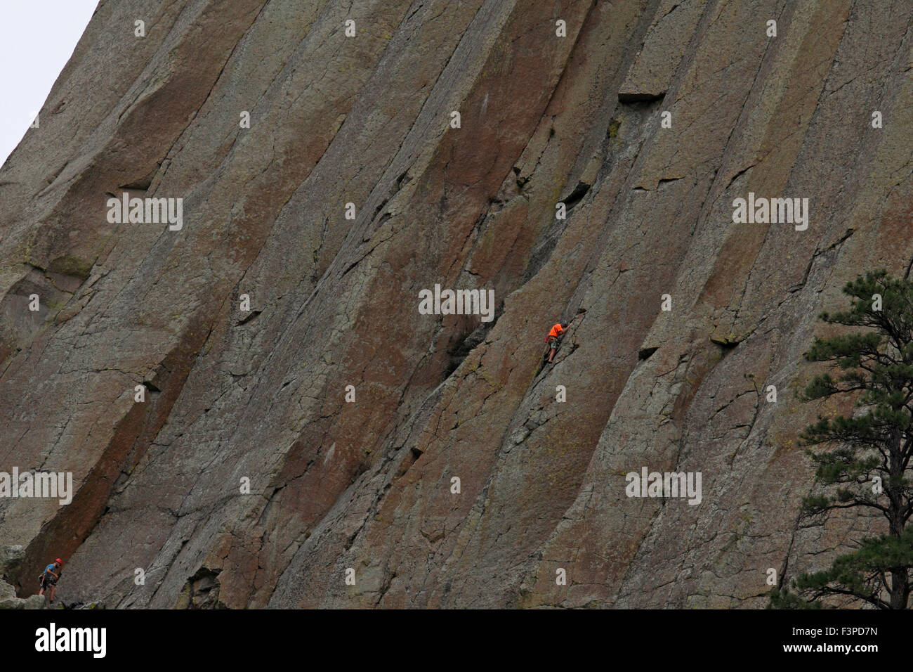 Climber on Devil's Tower in Wyoming Stock Photo